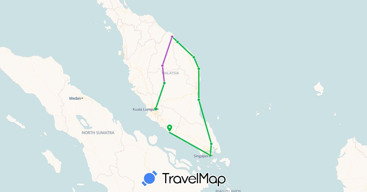 TravelMap itinerary: driving, bus, train in Malaysia, Singapore (Asia)